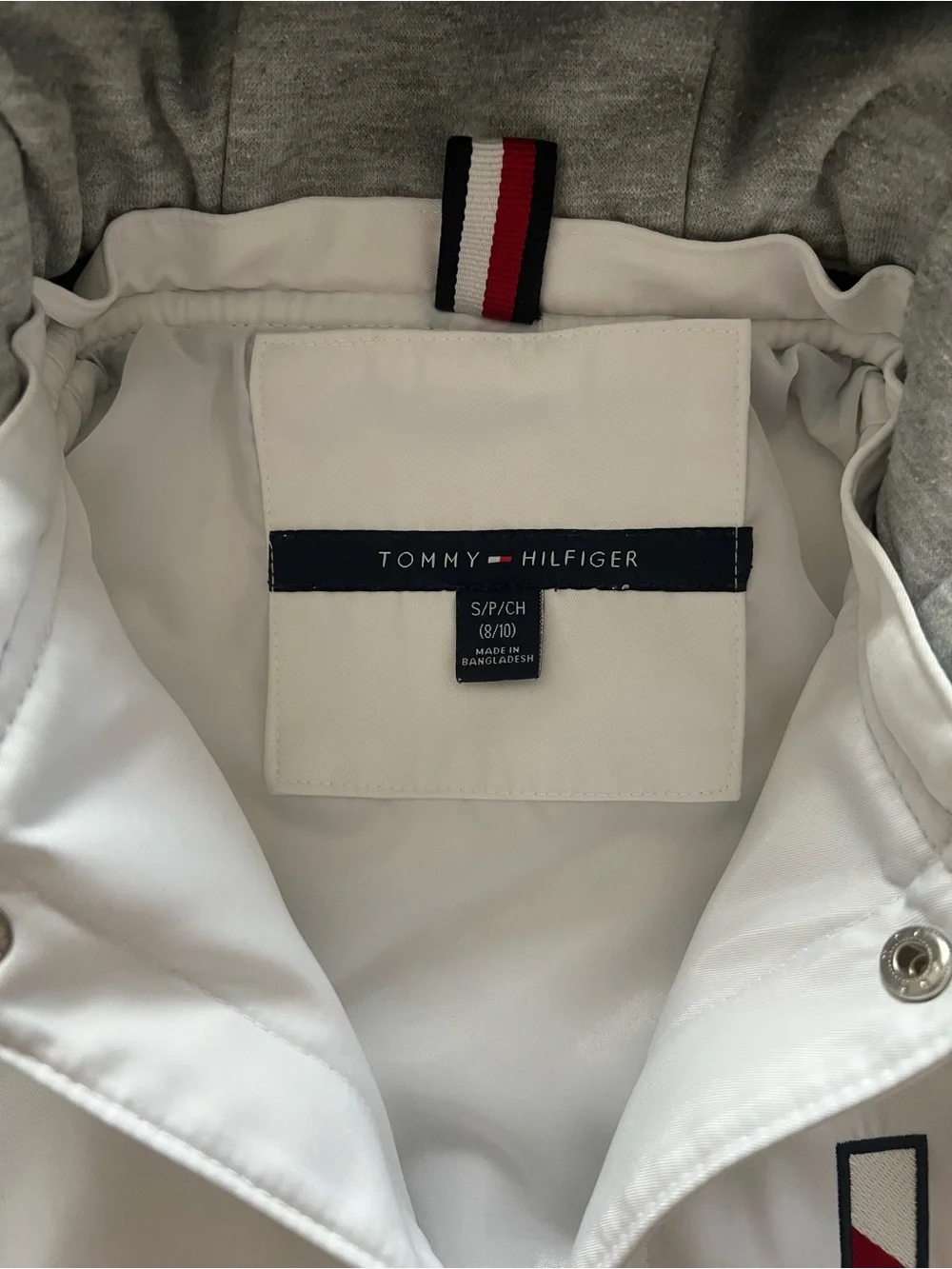 Tommy Hilfiger Kids Bomber Jacket Size S 8/10 White Varsity Detachable Hood